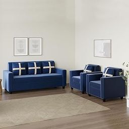 FURNY Lifeona 5 Seater 3+1+1 Fabric Sofa Set (Blue)-image-93