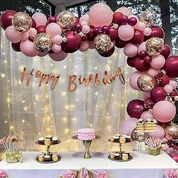 Special You Happy Birthday Decoration kit for Girls, Pink & Burgundy Balloons with White net Curtain backdrop for decoration & LED Decorative Lights (40ft Long), 1st birthday decoration for girls-6