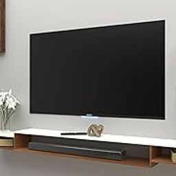 DAS JORDANE LED Light Installed Wall Mount Engineered Wood TV Entertainment Unit/Tv Rack with Wall Shelves for Living Room Classic Walnut & Frosty White (Ideal for up to 55") Screen-image-5