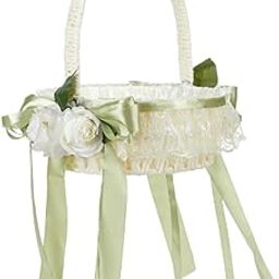 ATORSE Flower Girl Basket Lace Satin Wedding Flower Basket for Party Ceremony Event-15