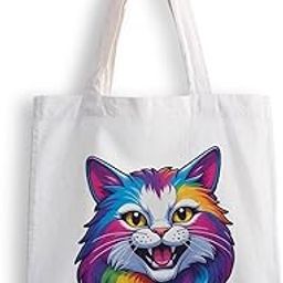 Canvas Tote Bags for Women, College Bag for Girls, Tote Bag for Shopping, Travel & Beach Bags for Women - Fuck of Cat - D No - 244-image-81