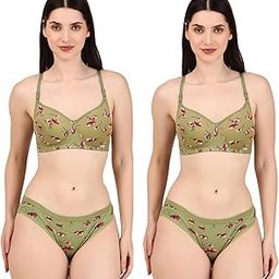 Self Design Full Coverage Women's Nylon Green (Lily-40B) Padded Bra Panty Set (Pack of 2)-image-86