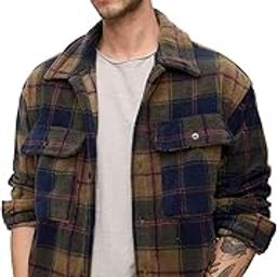 Plaid: Men and Boys Long Sleeves Collared Neck Button Front Cotton Oversized Shackets-picture-33