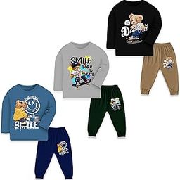 Toddler Boys & Girls Cotton Printed Clothing Set – Full Sleeve Top and Jogger Pants (Set of 3)-image-90