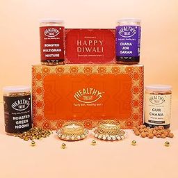 Healthy Treat Joyous Diwali Gift Hamper | Roasted Snacks Gift Box with Diyas & Diwali Greeting Card | Diwali Gift Hampers | Roasted Snacks Diwali Gift Box | Wholesome Corporate Gifting | Healthy Snacks Diwali Gift Hamper for Gifting-image-63