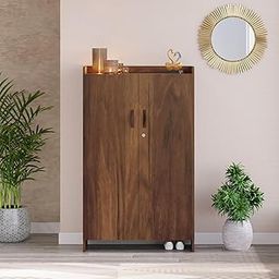 BLUEWUD Brooklyn Tall Engineered Wood 2 Doors with Lock Shoe Rack Cabinet Slipper Footwear Stand Organizer can Store Up to 24 Pairs for Home (Brown Maple)-32
