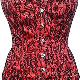 Red and Black Lace Overlay Overbust Corset Top Size Small-image-93