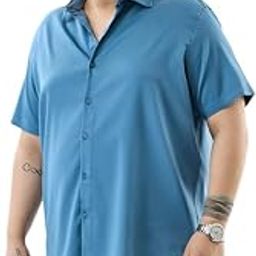 Men Casual Plus Size Shirt | Regular Fit Short Sleeve Point Collar Solid Design | Premium Cotton Blend & Breathable Fabric for Everyday Wear & Outings-image-54