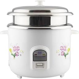 Electric Rice Cooker, 1.8 Liter Capacity with 2 Cooking Stainless Steel Pans and Electric Rice Cooker With Auto Warm Function - 700W, Stainless Steel Lid, White & Floral Design-15