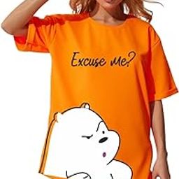 Excuse Me? White Panda Oversized Graphic T-Shirt for Women ? Cute Bear Print Navy Blue Tee ? Funny & Sassy Casual Cotton T-Shirt-image-92