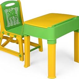 Nilkamal Apple Junior Study Table and Chair Set with Storage for Stationary | Laptop Desk | Dining Breakfast Table for Eating & Multipurpose | Suitable for 3 to 5 Years Age (Yellow & Greeen)-8