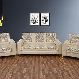 Arpan Industries Royal Look Net Cotton Coffee Floral Design Sofa Covers Set Pack of 6-image-18
