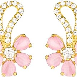 925 Silver Golden Pink Floral Damsel Earrings | Gifts for Girlfriend, Gifts for Women and Girls | With Certificate of Authenticity and 925 Stamp | 6 Months Warranty*-16