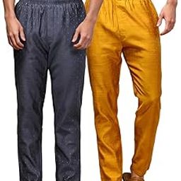 Mens Pack of 2 Cotton Blend Ethnic Motifs Pyjama with Elasticated Waistband and Side Pockets-image-39