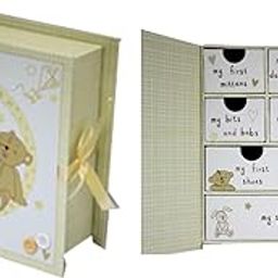 Button Corner Paperwrap Book Baby Keepsake Box With Drawers CG689, 1 Count (Pack of 1), Paper/C-Board/Plastic/Ribn-image-12