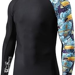 Men's Splice UV Sun Protection UPF 50+ Skins Rash Guard Long Sleeves(HeyToucan, L)-image-39