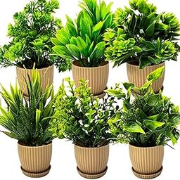 Dekorly 6 Packs Fake Plants Small, Mini Artificial Plants Indoor For Home Farmhouse Bathroom Shelf Décor (Height : 17Cm, Chocolate) - Plastic-image-18