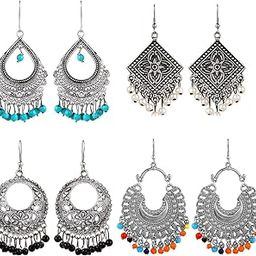 Jewellery Oxidized Silver Stylish Combo of Four Afghani Kashmiri Traditional Jhumka Multicolor Earrings for Girl's and Women'-54