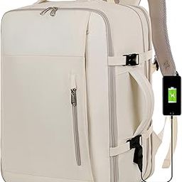 Travel Laptop Backpack with USB Charging Port, Large Capacity Rucksack, Cream White-image-86