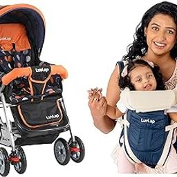 LuvLap Elegant Baby Carrier - Dark Blue & Sunshine Stroller/Pram, Easy Fold, for Newborn Baby/Kids, 0-3 Years (Orange)-13