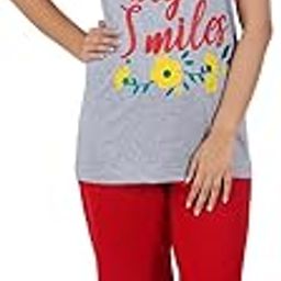 Women Printed Ladies Pyjama Set| Half Sleeve Printed Fancy Top and Pyjama| Relaxed wear | Under 500 Fashion wear RED Relaxed wear in Home-image-4