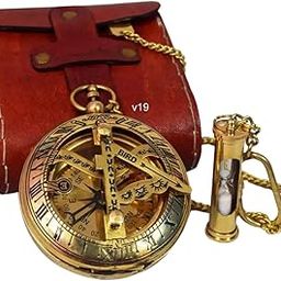 generic Nautical Keychain Brass Sundial Pocket Compass with Leather Case Vintage Gift-picture-16
