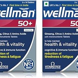 Wellman 50+ Multivitamin Tablets for Men Aged 50+ | Ginseng, Citrus & Amino Acids | Support Health & Vitality | Boost Cognitive & Immune Function | Combo Pack of 2 (30 Veg Tablets Each Pack)-0