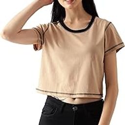 Trendy Women's Round Neck 100% Pure pre Combed Cotton Coverstitched Crop Tops for Women (STW-001)-image-34