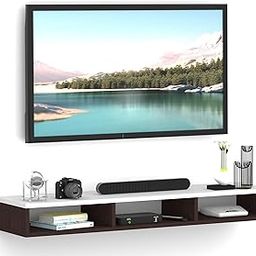 Redwud Tracy Wooden Wall Set Top Box Stand TV Cabinet for Wall Set Top Box Holder for Home (Wenge/White)-image-82