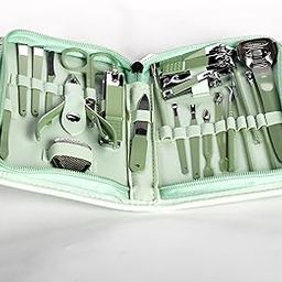 MerishManicure Set 22pcs Professional Nail Clippers Kit Pedicure Care Tools - Stainless Steel Women Men Grooming Kit for Travel (Green)-image-42