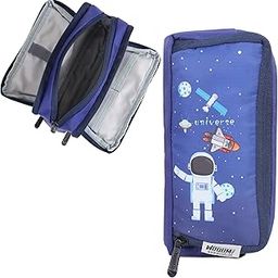 Wooum Large Pencil Case with 3 Compartments, Big Capacity Pencil Pouch for School Boys Girls College Students & Teachers Aesthetic Practical Stationery Pouch for Pens Pencils (Jet Blue (Universe))-image-74