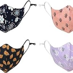 Women's Cotton Reusable and Washable Printed Multicolour Face Mask with Adjustable Ear Loops without Valve - Pack of 4-picture-48