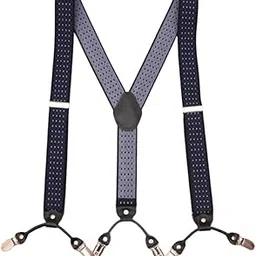 chuongkaiye Men's Blue and White Dot Elastic Suspenders with 6 Clips Adjustable-picture-42