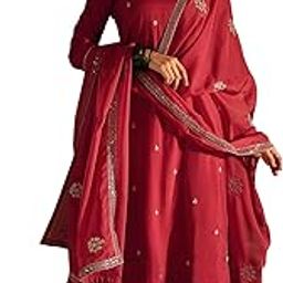 Women's Embroidered Silk Blend Above Knee Straight Kurta With Sharara & Dupatta-image-29