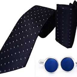 Blue Pink Design Italian Silk Tie, Pocket Square & Matching Cufflink Gift Set for Men – 2.75" Slim Necktie, 10x10 Handkerchief, Brass Cufflinks – Elegant Formal Accessories in Wooden Gift Box-image-11