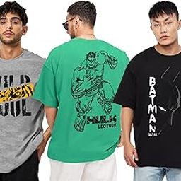 Men's Cotton Oversized Fit Half Sleeve Oversized Printed T-Shirt, Round Neck Longline Drop Shoulder | ful Printed Combo T-Shirt (Pack of 3)-image-67