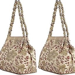 Kuber Industries 2 Pieces Polyester Embroidered Woman Potli Bag, Cream - CTKTC31396-image-9