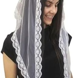 Annria Traders Lace Mantilla Veil Triangle Lace Veil Catholic Church Veils Infinity Chapel Veil Tulle Scarf Head Covering Latin Mass (Black) Large Church Scarf (Pack of 1)-image-21