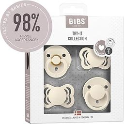 BIBS Try-IT Collection Silicone & Natural Rubber Baby Pacifier - Round, Symmetrical, Orthodontic Nipple Shapes, Gentle Shield Prevents Skin Irritation & Moisture Buildup, 0-6 Months, Pack of 4, Ivory-image-43
