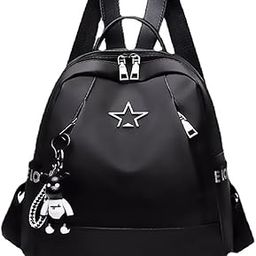 Women's Oxford Cloth Backpack Casual College Style with Cute Key Chain Student School Bag (Black)-24