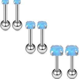 18G Opal Externally Threaded Stainless Steel Tragus Earrings for Women Helix Earring Stud Body Jewelry Piercing Set 2-4mm 3Pairs-image-9