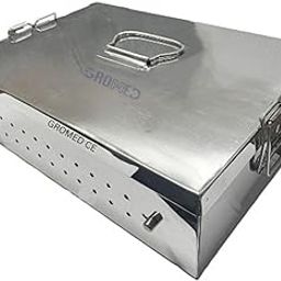 Gromed Instrument Sterilization Box SS with Side Lock & Slider for Storage After Autoclave/Sterilisation - Stainless Steel (15x12x5 inches)-picture-31