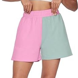 Solids: Pink, Green Colourblock Women and Girls Elasticated Cotton Above The Knee Shorts-image-49