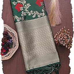 Women's Woven Jacquard Banarasi Silk Printed Dupatta/Chunni with Meena Work, Width 1 Meter, Length 2.5 Meter-picture-42