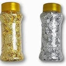 Bake House 1pcs Golden 1pcs Silver Gold and Silver Foil Flakes,with Tweezers for Cake Decorating Foil Paper Kitchen Mousse Cake Baking Pastry Arts Crafts Decor Pack Off 1-image-58