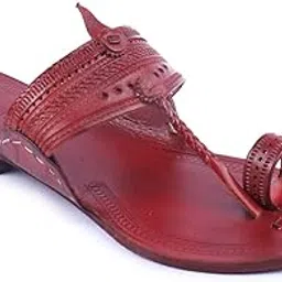 korakari Women's Kolhapuri Chappal Handcrafted Stable Red Brown Leather Slippers Smooth and Comfortable Flip Flops Anti Slip Design Stylish Durable Sandals Traditional Indian Footwear-picture-32