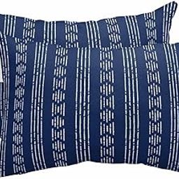 Lumbar Pillow Covers Set of 2, Boho Blue White Waterproof Outdoor Chaise Lounge Pillow Covers with Elastic Strap, Modern Geometric Abstract Art Headrest Pillowcase for Patio Recliner, 11 x 16-image-29