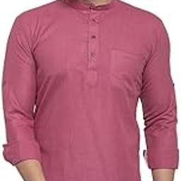 Men's Cotton Blend Regular Solid Short Kurta Full Sleeves - Casual Ethnic Wear-image-2