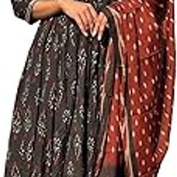Women Cotton Printed V-Neck A-Line Kurta And Pant Set With Dupatta-picture-46