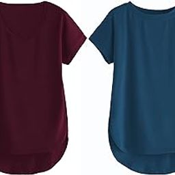 Combo of V-Neck and Round Neck UpDown Hem Cotton Tshirt for Women (Pack of 2)-image-14